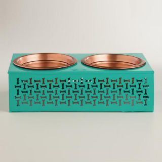 Blue Elevated Double Pet Feeder