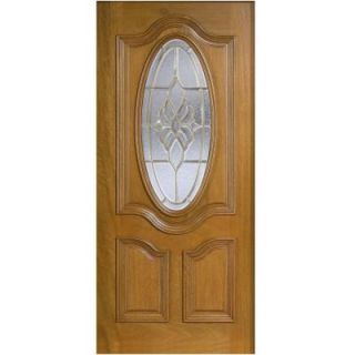 Main Door 32 in. x 80 in. Mahogany Type 3/4 Oval Glass Prefinished Golden Oak Beveled Brass Solid Wood Front Door Slab SH 557 GO B 32in