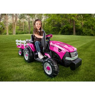 Peg Perego Case IH Magnum Tractor with Trailer 12 Volt Quad Powered Ride On   Pink    Peg Perego