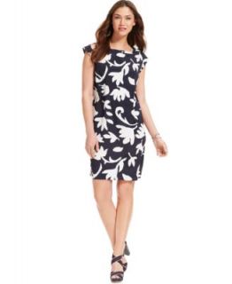 Tommy Hilfiger Cap Sleeve Floral Print Pleated Dress