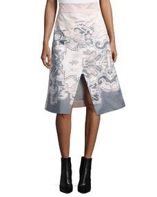 Tibi Silk Southwestern Print Wrap Skirt, Blush