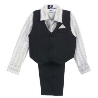 B One Four Piece Black Striped White Shirt Black Boys Vest Set 9M 4T
