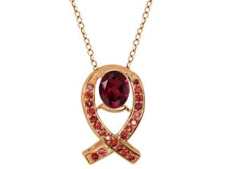 1.80 Ct Oval Red Rhodolite Garnet Pink Sapphire Gold Plated Silver Pendant