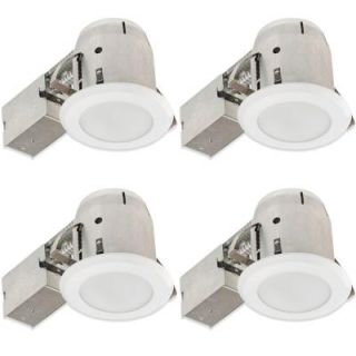 Globe Electric 4 in. White Recessed Bathroom Lighting Kit with Frosted Glass (4 Pack) 90952