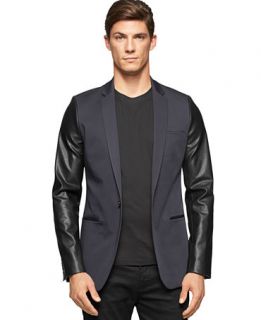 Calvin Klein Extra Slim Fit Faux Leather Sleeve Jacket   Blazers