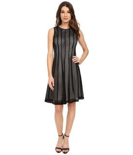 Calvin Klein Fit & Flare Mesh Stripe Dress Black