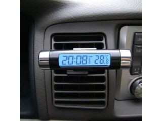 Easy Set Digital LCD Blue Light Screen Car Alarm Clock Thermometer W Clamp