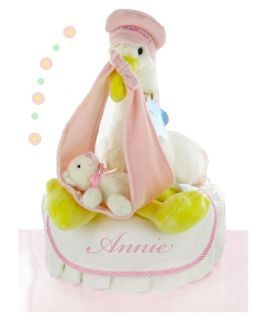 Cashmere Bunny Personalized Stork Nest One Tier Diaper Cake   Girl
