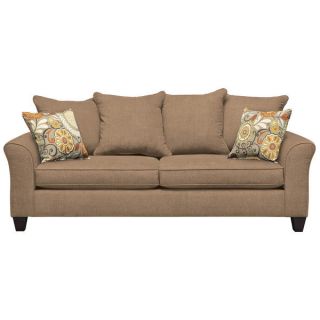 Art Van Olivia Taupe Sofa with Botanical Throw Pillows  