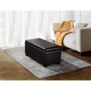 Simpli Home Dover Collection Rectangular Faux Leather Storage Ottoman in Dark Brown 3AXC OTT223