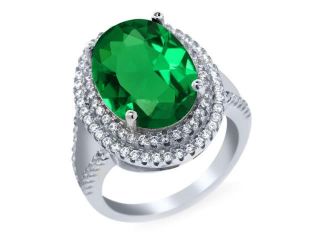 7.16 Ct Oval Green Nano Emerald 925 Sterling Silver Ring