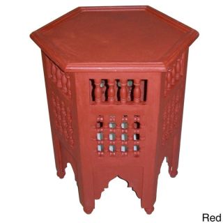 White Hand Painted Arabesque Wooden End Table (Morocco)   14533697