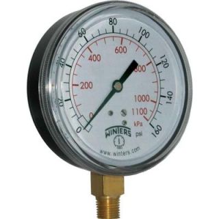 Winters Instruments P9S 90 Series 3.5 in. Black Steel Case Pressure Gauge with 1/4 in. NPT Bottom Connect and Range of 0 160 psi/kPa P9S90224