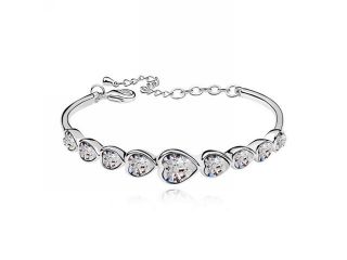 Merdia PPEW7C1 Elegant Austrial Crystal Heart Shape White Beads Bangle Bracelet