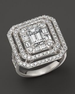 Art Deco Emerald Cut Diamond Ring in 18K White Gold, 3.05 ct. t.w.