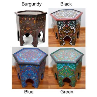 Handpainted Burgundy Arabesque II Wooden End Table (Morocco